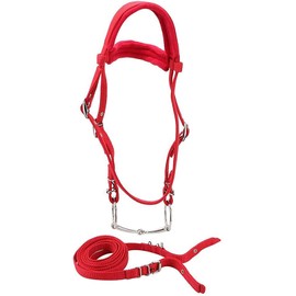 TopHomer Horse Bridle with Reins, Red Adjustable Horse Halter Harness, Horse Headpieces, Snaffle with Soft Cushion for Horses (Large, Red)