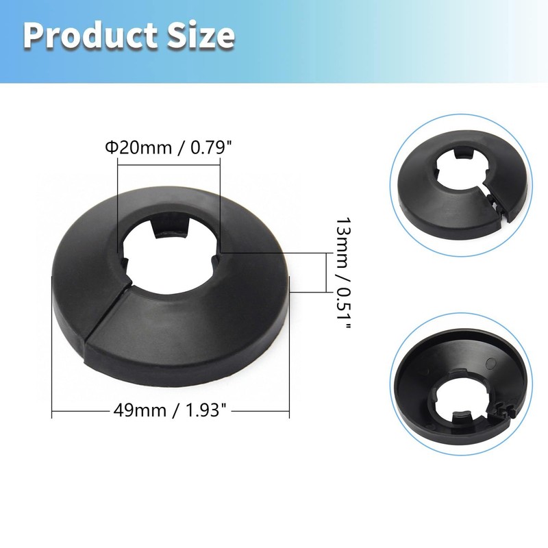 MroMax Fit 3/4" Black Plastic PP Pipe Cover, 20mm (0.79")