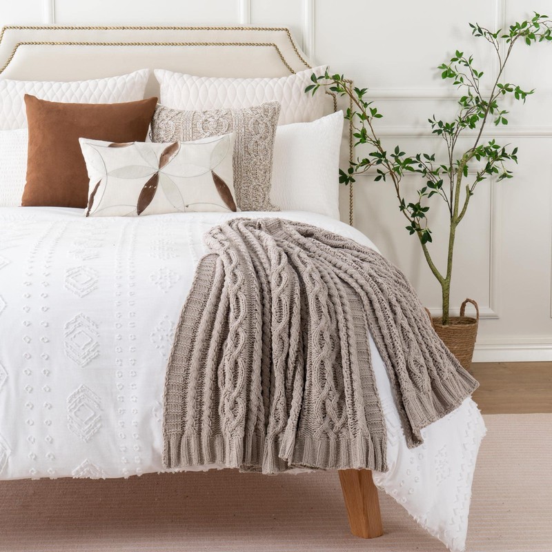 Battilo Light Grey Throw Blanket for Sofa Couch Bed, Woven