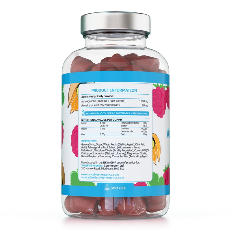 Ashwagandha Gummies - 60 Natural Raspberry Flavoured Chewable & Yummy
