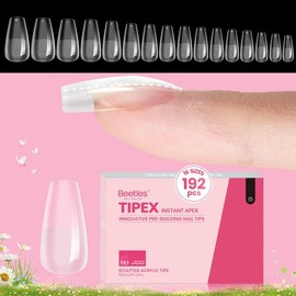 Beetles Tipex Instant Apex Nail Extension Tips Kit Almond/Coffin/Square/Oval/Stiletto/Squaoval Shape Thick Acrylic Nail Flat Nails Manicure Gel press ons Nail Art DIY Nails Art mothersdaygift:_Short Coffin 16Sizes 192Pcs(Only Tips)