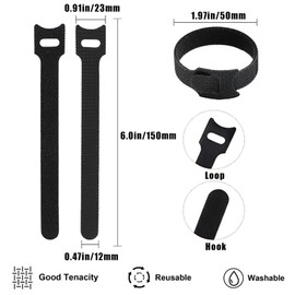 Eastrise 100-Pack Reusable Cable Ties (150x12mm) | Black Hook-and-Loop Nylon Velcro Straps | Heavy-Duty Cable Organiser for Headphones, Electronics & Under-Desk Management (Black/100 Pcs)