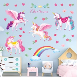 DECOWALL DS9-8072 Rainbow Wall Stickers Unicorn Rainbow Clouds Colorful Wall Decals Baby Nursery Girls Bedroom Living Room Wall Décor Removable