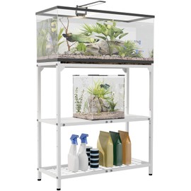 AnBaiMei 20-30 Gallon Aquarium Stand, Fish Tank Stand with Adjustable 3-Tier Storage Shelf, Heavy Duty Reptile Breeder Turtle Tank Terrarium Rack Table for Home Office, 30" L x 12" W x 32.2" H, White