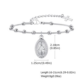 YTDYTD Virgin Mary Bracelet，Dainty14k Gold Plated Rosary Bead Cross Bracelets Religious Baptism Virgen de Guadalupe Bracelets Catholic Jewelry Gifts for Women, Medium, Stainless Steel, no gemstone