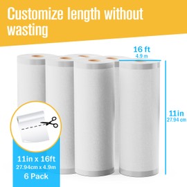 Vacuum Sealer Bags, Vacuum Sealer Rolls, Food Saver Bags Rolls, 11 Inch, Vac Seal, For Sous Vide, Food Storage, Freezer, Sealing, Machine, Cooking, Air Sealable, BPA Free, Heavy Duty, 11x16, 6 Pack