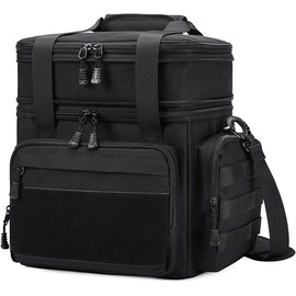 Large Tactical Lunch Box for Men, Insulated Lunch Bag Adult, Thermal Lunchbox Leakproof Waterproof Cooler Bag, Dual Compartment Lunch tote, Large Lunch Pail for Office Camping (Black) 24L