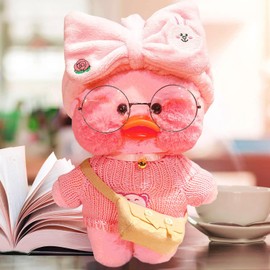 Garselay Kawaii Lalafanfan Pato, Peluche de Pato Kawaii de 30 cm, Juguetes de Peluche Suave con Accesorios de Ropa, Peluches Suaves para Regalar, Regalo De Cumpleaños para Niñas y Novia (Rosa)