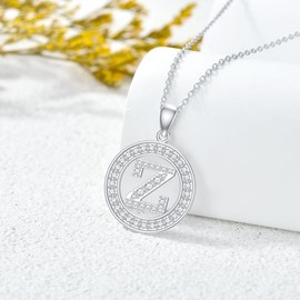 Molioaki Women's 925 Silver Necklace with Letter Pendant Letter Chain 45 + 5 cm Length Zircon Letter Alphabet Choker Chain Jewellery Gift for Women Valentine's Day Birthday, Cubic Zirconia