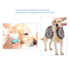 Match & Enjoy Toalla de Baño para Perros, y Cepillo de Baño para Jabón, Toalla Absorbente y Suave para Perros con Cepillo Dispensador de Jabón