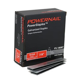 Powernail PS18087 18 Gauge 1/4 Inch Narrow Crown Staples, 7/8 Inch Length Heavy Duty Galvanized Chisel Point Staples for Electric or Pneumatic Narrow Crown Stapler Guns (Box of 5,000)
