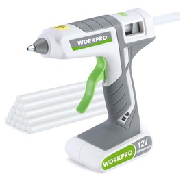 WORKPRO Full Size Cordless Hot Melt Glue Gun - 12V Rechargeable Fast Preheating Glue Gun Kit with 15pcs Full Size Glue Sticks, Auto Power-off Glue Gun for DIY Project, Art, Craft, Decoration - White