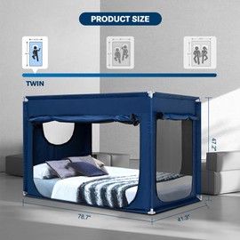 ANC POP Twin Bed Canopy Portable Blackout Bed Tent Privacy Tent for Adult Indoor Sleeping with 3 Doors, Storage Bag, Navy Blue