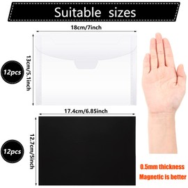 12 Pcs Stamp and Die Storage Bag with 12 Pieces Rubber Magnetic Sheets Clear Resealable Plastic Seal Bags Storage Pocket Large Stencil Envelope Case for DIY Scrapbooking Die Cutting (0.5 mm thickness)
