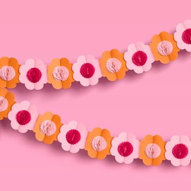 xo, Fetti Pink + Orange Paper Flower Garland - 10 Ft. | 3D Kids Birthday Party Decoration, Cute Tissue Paper Bachelorette Supplies, Hanging Photo Booth Backdrop