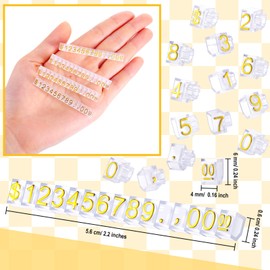 Qunclay 50 Sets Price Display Cube Number Letter Price Tag Cube Blocks Adjustable Dollar Display Stand Small Counter Kit for Jewelry Retail Vending Machine Shop Signs (Gold Number,Clear)