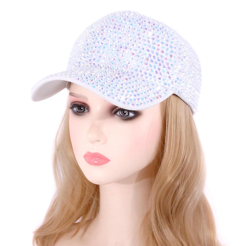 Surkat Women Studded Rhinestone Crystal Baseball Cap Ponytail Adjustable Hat