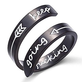 Gleamart Inspirational Ring Stainless Steel Engraved Ring Gift Keep Going Arrow Black