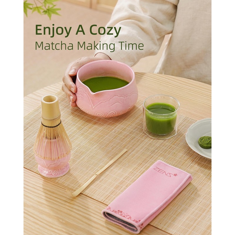 ZENS Matcha Set Pink, Japanese Matcha Tea Ceremony Kit, 5pcs