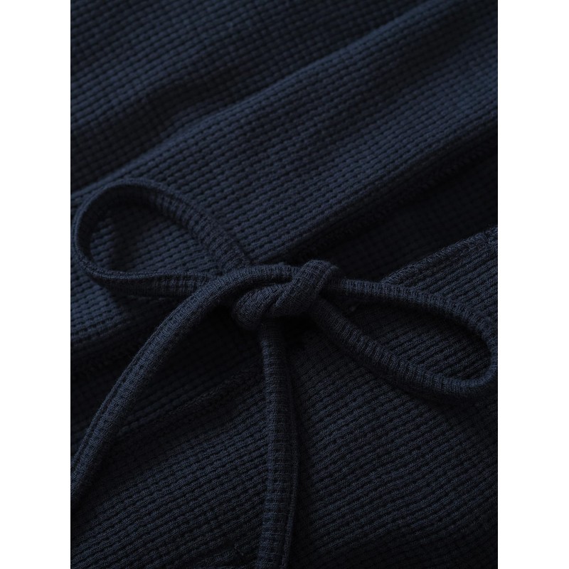 Latuza Men's Waffle Knit Hooded Robe Lightweight Bathrobe, Navy, Medium