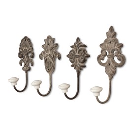 Set of 4 Wall Hooks Antique Brown Grey Metal Shabby Chic Country House Vintage Nostalgia Antique Ornaments Baroque