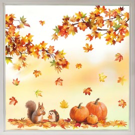 8sheets Fall Window Clings for Glass Windows Fall Leaves Tree Pumpkins Woodland Animals Double-Sided Autumn Window Cling Decals for Classroom Office