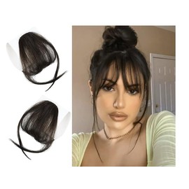 Clip In Human Hair Synthetic Fringe Meduim Density (Dark Brown, With Sides)