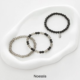 FULU AUTUMN Boho Beaded Bracelet Multi-Layer Crystal Stone Beaded Bracelets for Women Stretch Bracelets Fashion Jewellery Birthday Gifts for Her(39-Clear black)