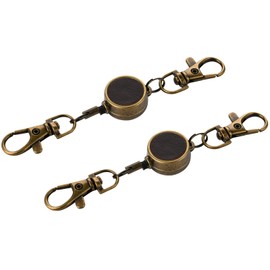 LanFly Reel Key Chain with Carabiner, Metal Wire, Extends Up to 12.6 inches (32 cm), Anti-Loss, Set of 2, For Retractable Hanging Name Tags, Small, Reel with Hook, Lanyard Keychain, Set of 2 G Dark