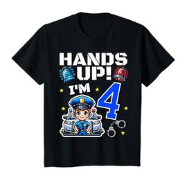 Kids 4th Birthday Boy Police Car Policeman 4 Years Old Officer T-Shirt