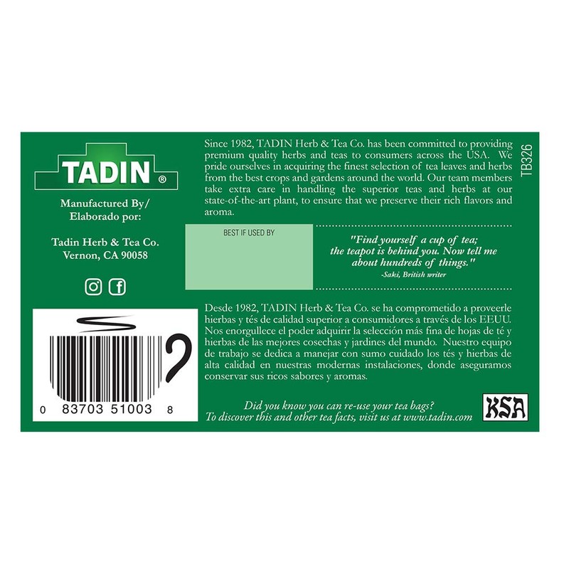 Tadin Boldo Herbal Tea. Caffeine Free. 24 Tea Bags. 1.18