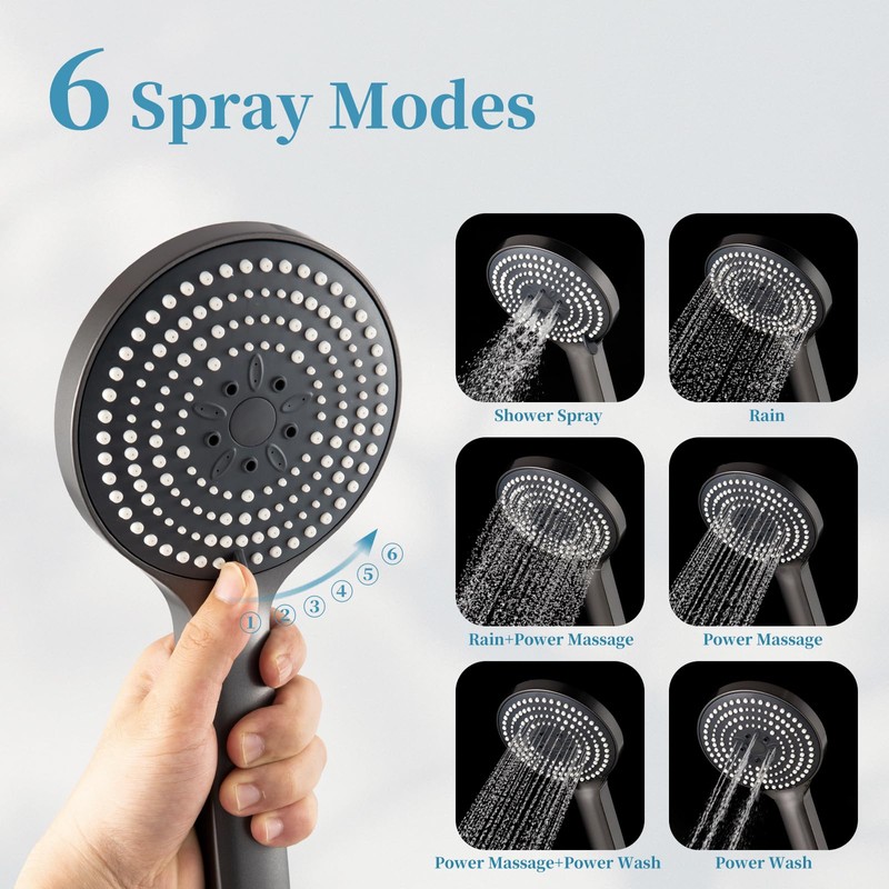 OFFO Shower Head and PVC Hose 1.5m, 6 Modes Handheld