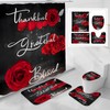 Litabel 4 Pcs Red Rose Shower Curtain Set with Non-Slip