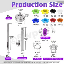 Swpeet 403Pcs 10 Colors 3/16 Inch Metal Flowers & Round Grommets Eyelet with Installation Tools Assortment Kit, Multi-Color Metal Eyelets and Grommet Kits for Gunsmithing Tools Leather Crafts Jewelry