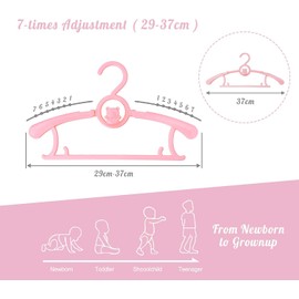 Baby Hangers for Closet 20pcs, HGYZE Pink Kids Clothes Hanger Plastic, 11-14" Adjustable Bulk Perchas for Newborn, Non-Slip Children Outfit Bear Hanger for Girl Boy Toddler Infant Nursery Clothing