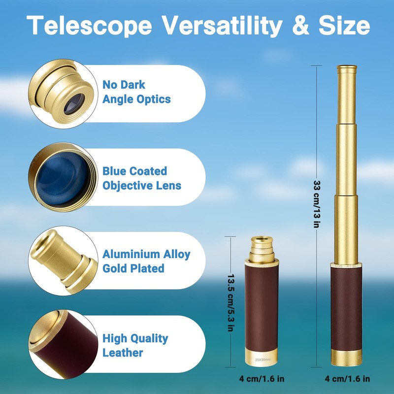 Laupha Pirate Telescope Vintage Monocular 25x30 Telescope Small Portable Kids