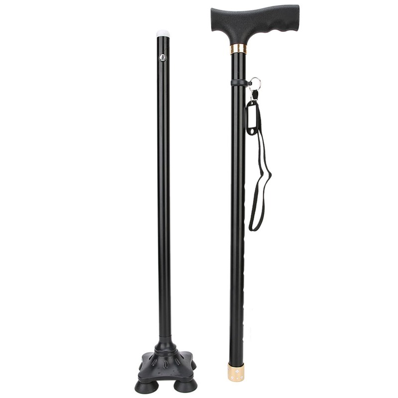 Height Adjustable Aluminum Alloy Cane with T Handle 4-pronged Pivot