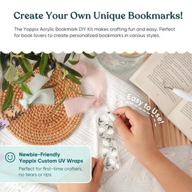 YOPPIX 15 Pieces Acrylic Bookmark Blanks (3mm) Thicken Clear Acrylic Bookmarks with 20 Pcs Floral UV DTF Sticker, 15 Pcs Ribbon, Bookmark Making Kit Suitable for DIY Your Crafts Gifts