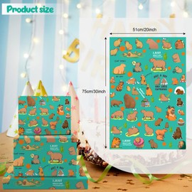 MAJEQZGY Capybara Kraft Paper - 5 Sheets 51 x 75 cm Wrapping Paper - Birthday Wrapping Paper for Children - Gift Paper for Birthday Parties, Festive Decoration (Teal Funny Capy)