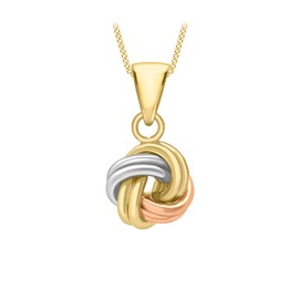 Carissima Gold Women's 9 ct 3 Colour Gold with Polished Tube Knot Pendant on Curb Chain of Length 46 cm/18 inch