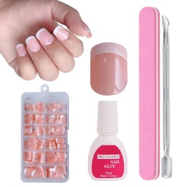 ZAHRVIA French Press On Nails - Short Round Full Cover Nail Tips for Gel Nails - 120 Pieces False Nails Tips Set with Glue Acrylic Nail Tips Nails for Gluing for Women and Women (Deep Arc Round)