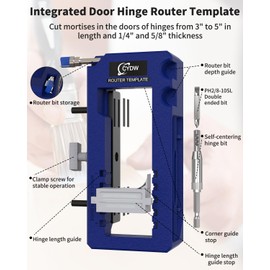 Door Hinge Jig, Door Hinge Router Template,Door Hinge Mortiser, Hinge Installation Kit Fits 3” to 5” Length and 1/4” or 5/8” Thickness Door Hinge, Blue