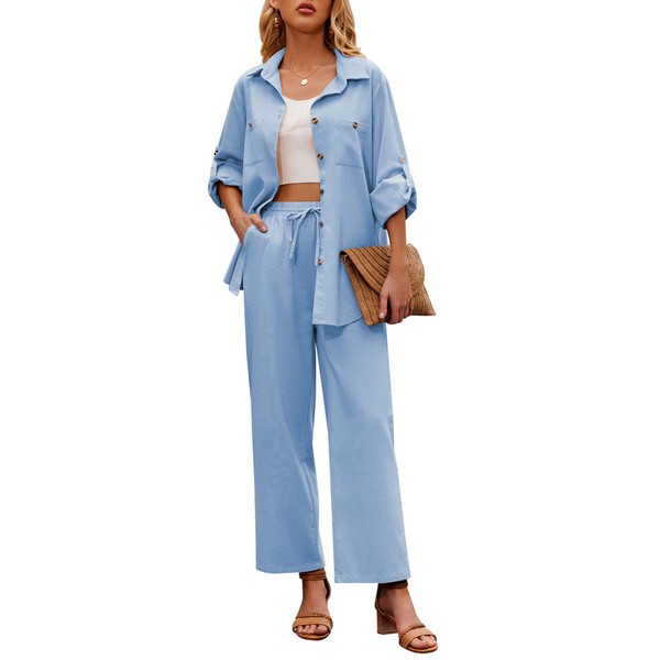 Zeagoo Women 2 Piece Linen Sets 2025 Button Down Shirt