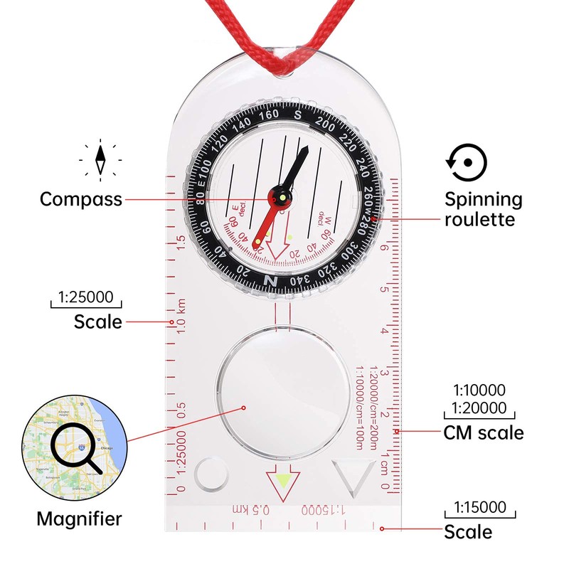 Compass Hiking Navigational Compass Orientation Compass, Base Plate Compass, Portable