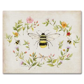 CounterArt Bee Wreath 3mm Tempered Glass Cutting Board 15” x 12” Manufactured in the USA Serving Board Charcuterie Board