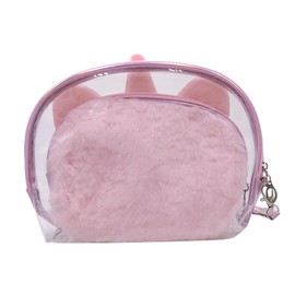 MOSSTYUS Plush Unicorn Cosmetic Bag Organizer 3 Pieces Travel Toiletry Set with Clear PVC Bag Makeup Pouch for Girls Women,Pink