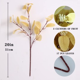 dallisten 20" Silk Artificial Eucalyptus Stems, 12Pcs Fake Eucalyptus Stem Leaves Berries, Greenery Plants Floral Decorations for Wedding Party Flowers Arrangement Home Decor (Light Yellow)