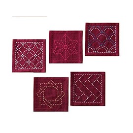 Oly Sashiko Tsu Smpler Coasters Deep Red Fabric