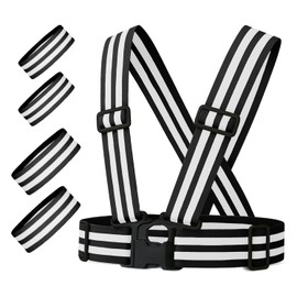 FLEXEO Reflective Vest + 4 Reflective Bands, Black, Running Vest, Reflective Band for Bike, Jogging, Running, Construction Site, Jogging, Running Reflectors Vest