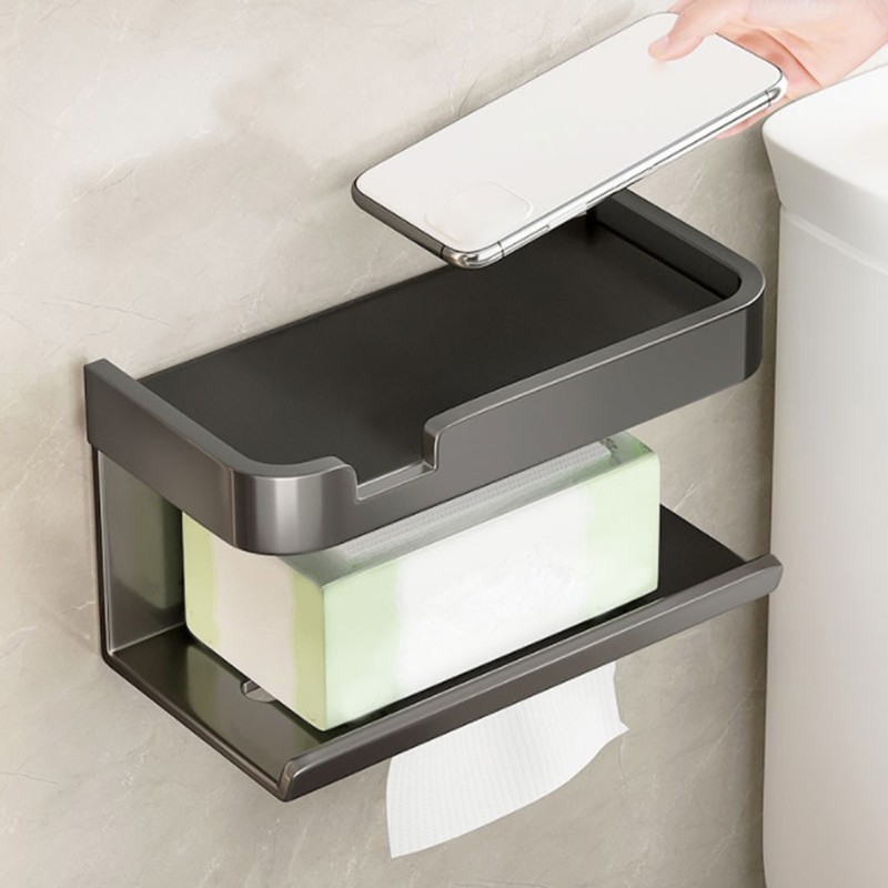 Toilet Paper Dispenser Shelf Space Saving Multifunction Wall Mounted Self